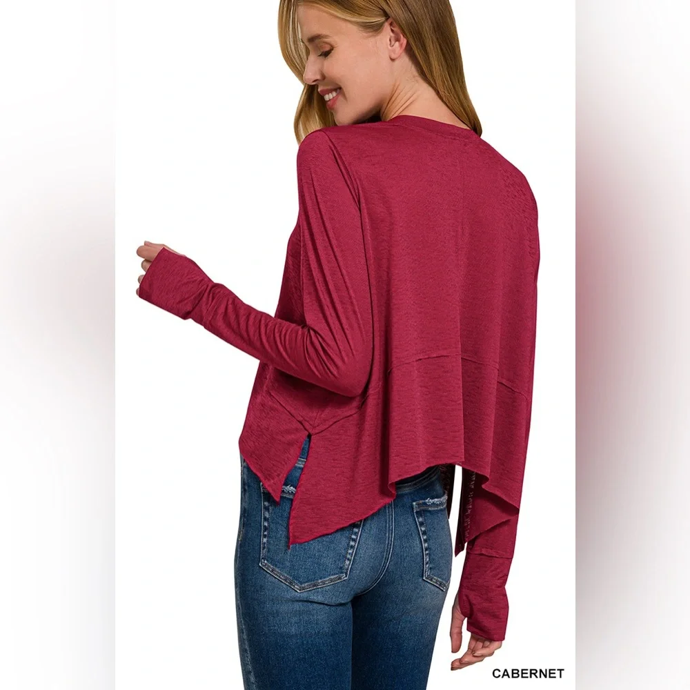 Zenana SHARK BITE SIDE SLIT LONG SLEEVE TOP - Picture 2 of 3